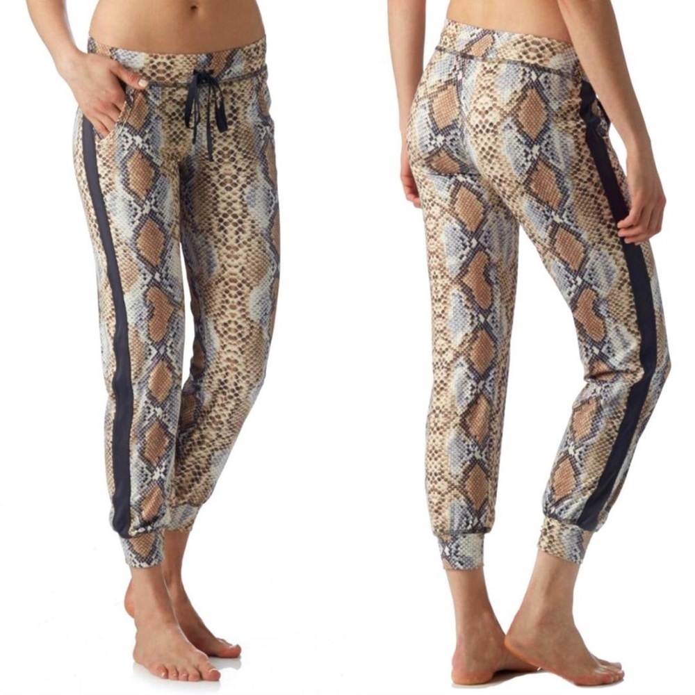 PRISMSPORT Beige Python Snake Print Crop Track Pants Joggers Indie Sleaze XS